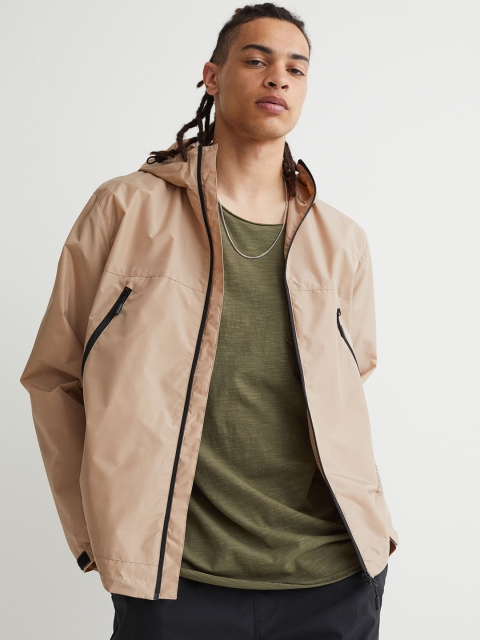 

H&M Men Solid Hooded Water-Repellent Windbreaker, Beige