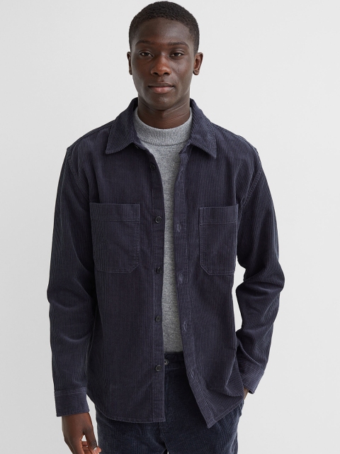 

H&M Men Blue Solid Regular Fit Corduroy shirt jacket