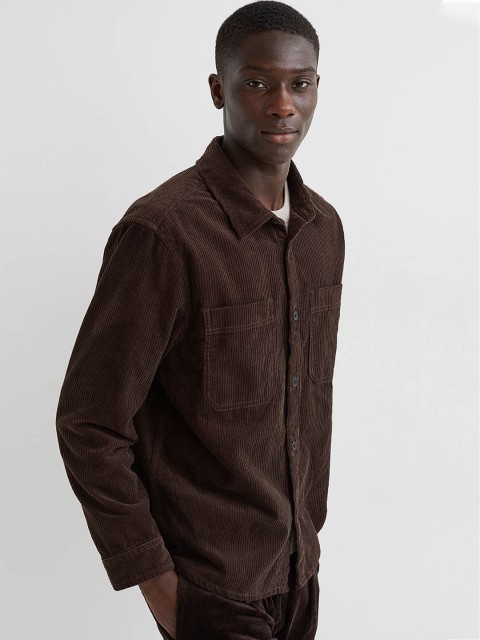 

H&M Men Brown Solid Corduroy Shirt Jacket