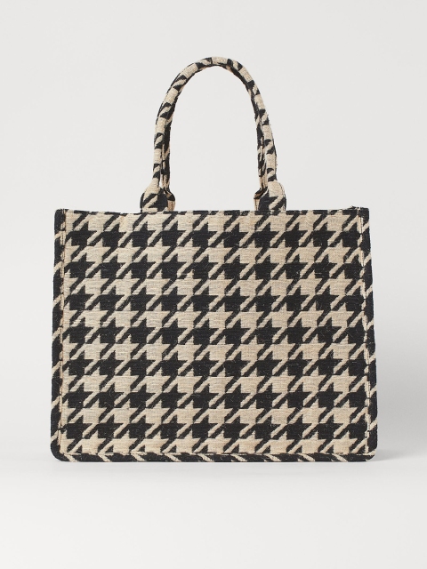 

H&M Women Beige & Black Structured Hand Bag