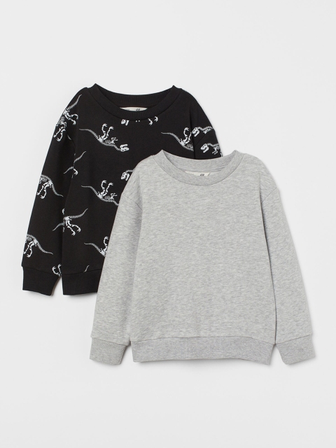 

H&M Boys Pack Of 2 Grey & Black Printed Sweatshirts