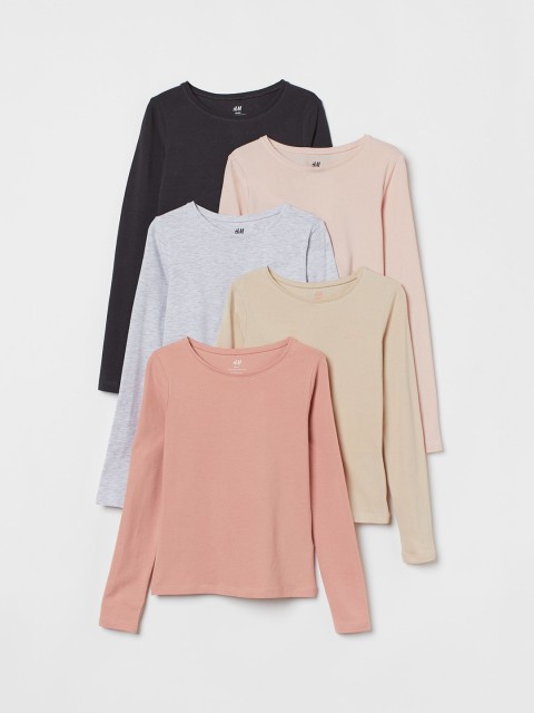 

H&M Girls 5-pack jersey tops, Grey