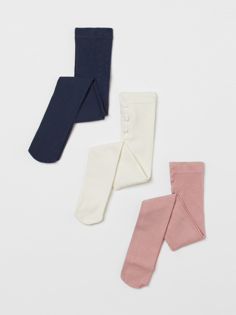 

H&M Kids Girls White Pink & Blue 3-pack fine-knit tights