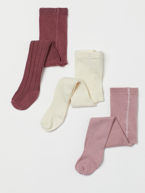 

H&M Girls Pack Of 3 Pink & White Solid Tights