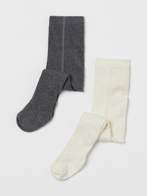 

H&M Kids Girls White & Grey 2-pack fine-knit tights