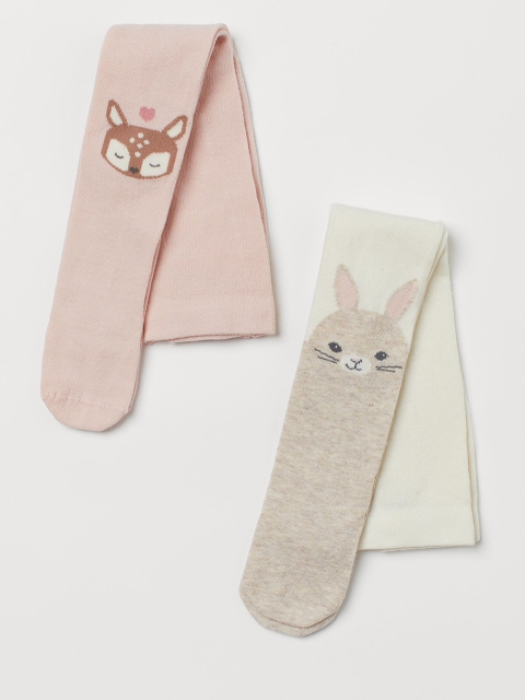 

H&M Girls Pink & Beige Printed 2-Pack Fine-Knit Tights