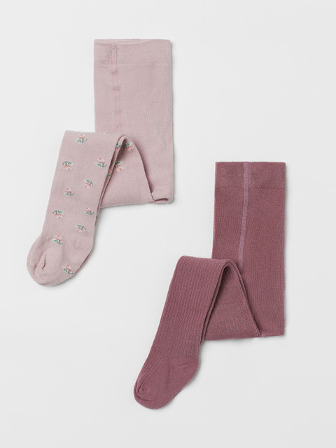 

H&M Girls Pack Of 2 Pink & Peach Patterned Fine-Knit Tights