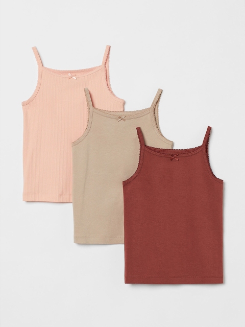 

H&M Girls Pack of 3 Solid Jersey Vest Tops 0464695044, Maroon
