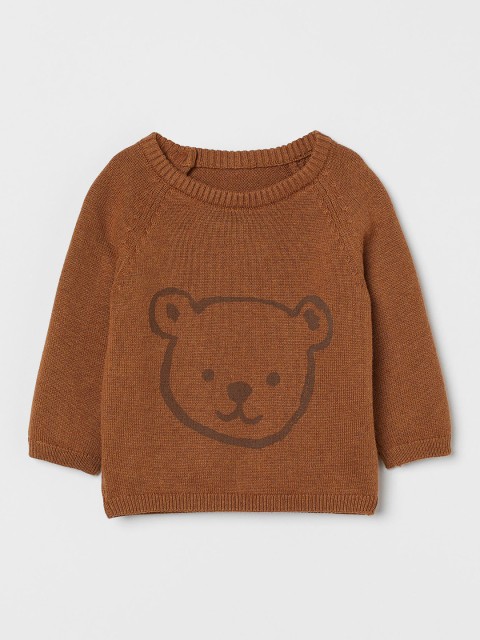 

H&M Boys Brown Teddy Bear Printed Knitted Jumper