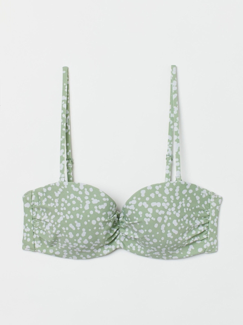 

H&M Green & White Printed Balconette Bikini Top - Underwired Padded