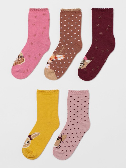 

H&M Girls Multicoloured Patterned 5-Pack Socks, Multi