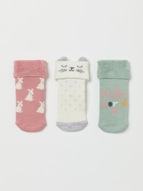 

H&M Girls Set Of 3 Patterned Terry Socks, White