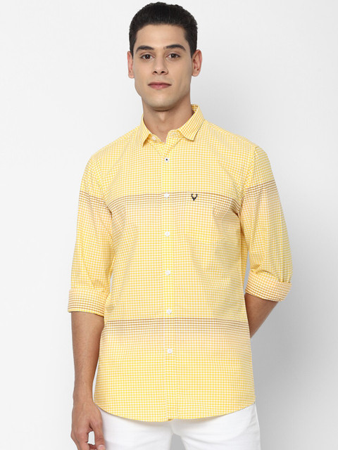 

Allen Solly Men Yellow & White Slim Fit Opaque Checked Pure Cotton Casual Shirt
