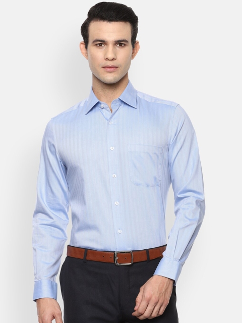 

Louis Philippe Permapress Men Pure Cotton Blue Self Design Formal Shirt