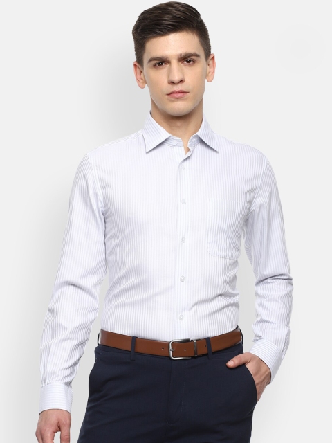 

Louis Philippe Permapress Men White Opaque Striped Pure Cotton Formal Shirt