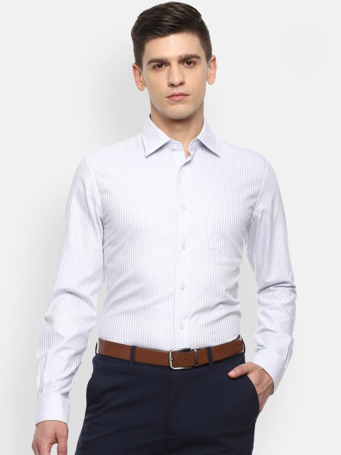 

Louis Philippe Permapress Men White Opaque Striped Cotton Formal Shirt