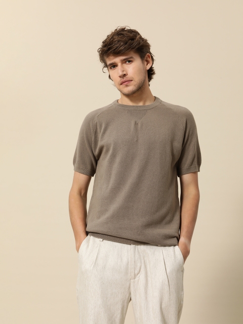 

Mr Bowerbird Men Dull Brown Round Neck Flat Knit Pure Cotton T-shirt