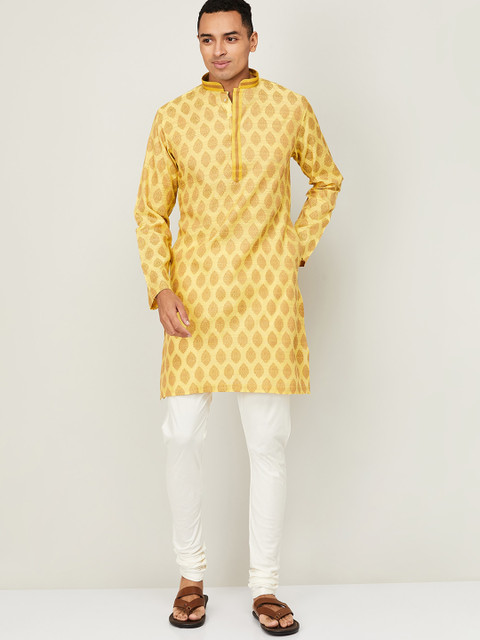 

Melange by Lifestyle Men Yellow & White Ethnic Motifs Flared Sleeves Kurta