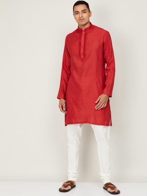 

Melange by Lifestyle Men Red Textured Straight Kurta