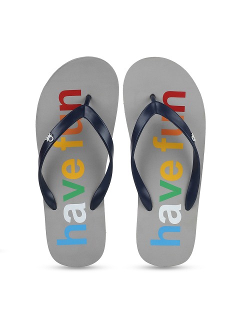 

United Colors of Benetton Men Grey Printed Flip Flops, Navy blue
