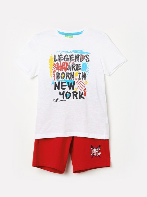 

Bossini Boys White & Red Printed Cotton T-shirt with Shorts