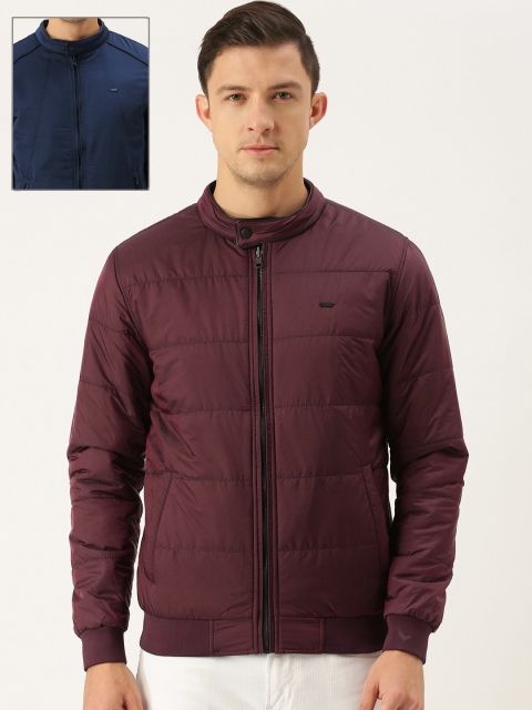 

Peter England Men Navy Blue And Maroon Stand-Collar Reversible Padded Jacket