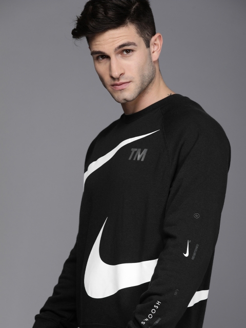 

Nike Men Black & White Brand Logo Printed Raglan Sleeves Sweatshirt