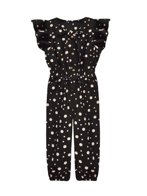 

A T U N Girls Black & White Printed Basic Jumpsuit with Ruffles