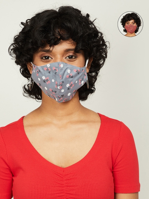

Ginger by Lifestyle Women Pack Of 2 Grey Printed Cotton Outdoor Masks