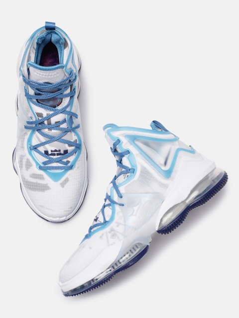 

Nike Unisex White & Blue LEBRON XIX Mid-Top Basketball Shoes