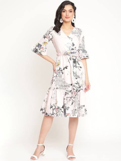 

The Vanca White & Pink Floral Print Wrap Dress