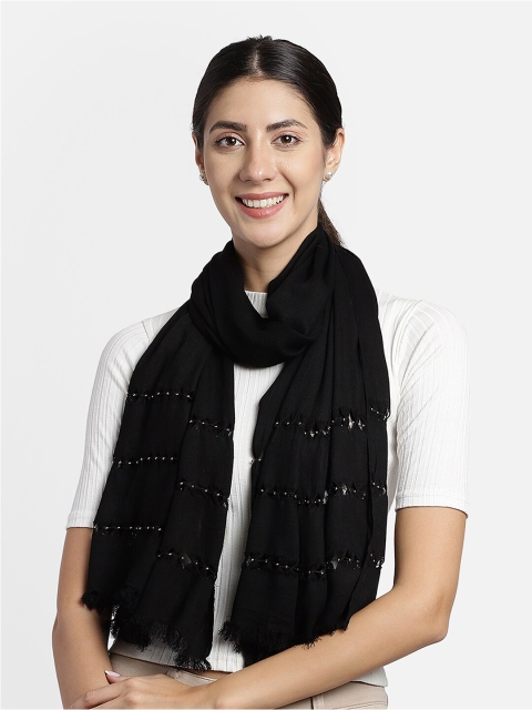 

Anekaant Women Black Embroidered Scarf