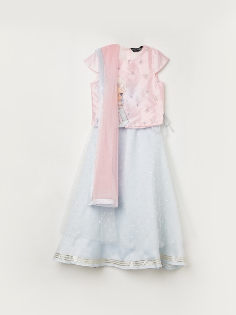 

Melange by Lifestyle Girls Blue & Pink Embellished Top with Skirt