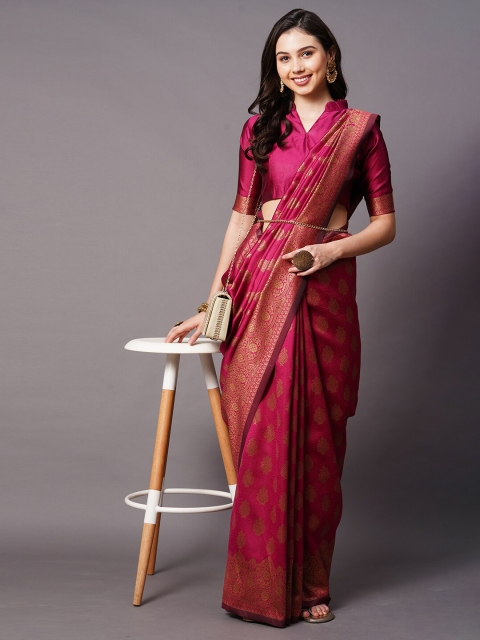 

Mitera Burgundy Woven Design Silk Blend Saree