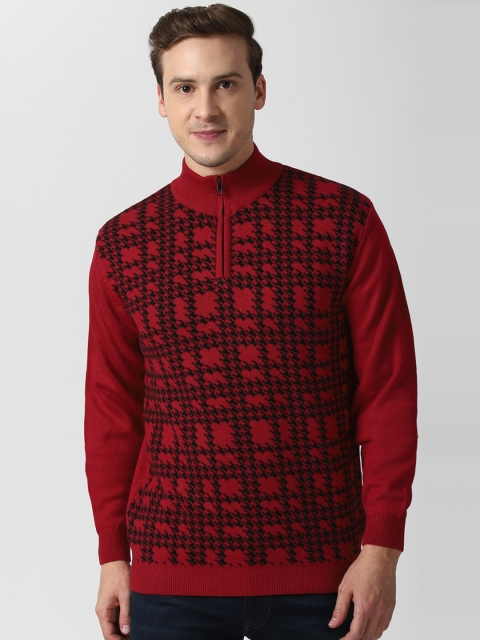 

Peter England Casuals Men Maroon & Black Printed Pure Cotton Pullover