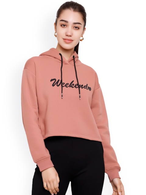 

DECHEN Women Pink Embroidered Hooded Sweatshirt