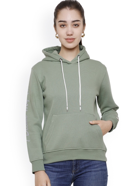 

DECHEN Women Green Hooded Sweatshirt
