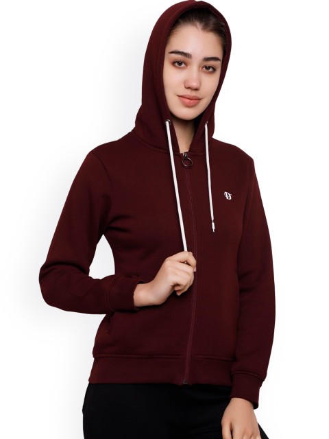 

DECHEN Women Brown Hooded Sweatshirt