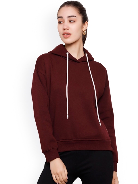 

DECHEN Women Brown Hooded Sweatshirt