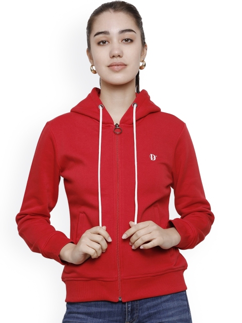 

DECHEN Women Red Hooded Sweatshirt