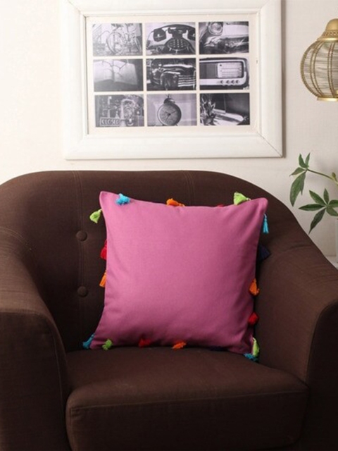 

Lushomes Pink Square Cushion Covers with Pom Pom