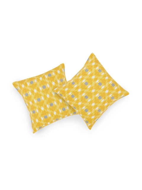 

Living scapes by Pantaloons Yellow Pure Cotton Square Cushion Covers