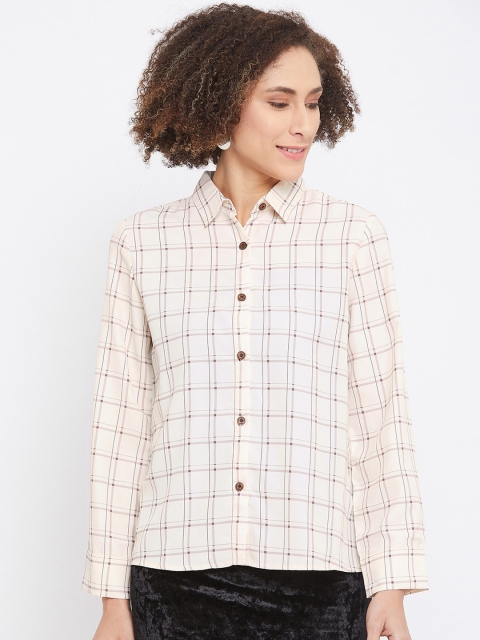 

Madame Women Off White Windowpane Checked Casual Shirt
