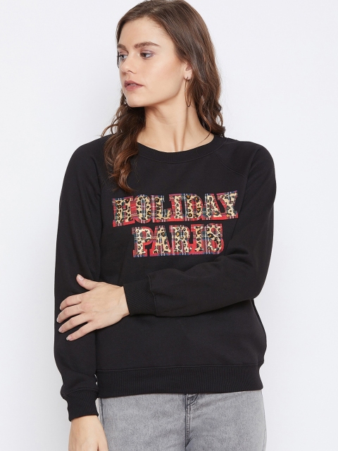 

Madame Women Black Printed Fleece Sweatshirt