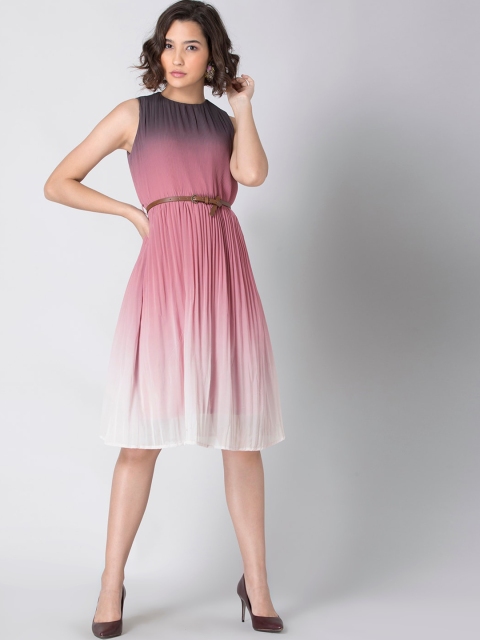 

FabAlley Women Pink & White Ombre Belted Dress