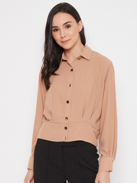 

Madame Beige Solid Shirt Style Top