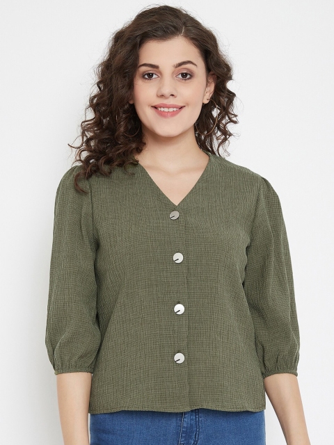 

Madame Olive Green Solid Shirt-Style Top