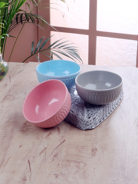 

CDI Blue & Pink 3 Pieces Printed Ceramic Glossy Bowls, Assorted