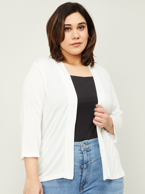 

nexus Women Off White Solid Front Open Shrug