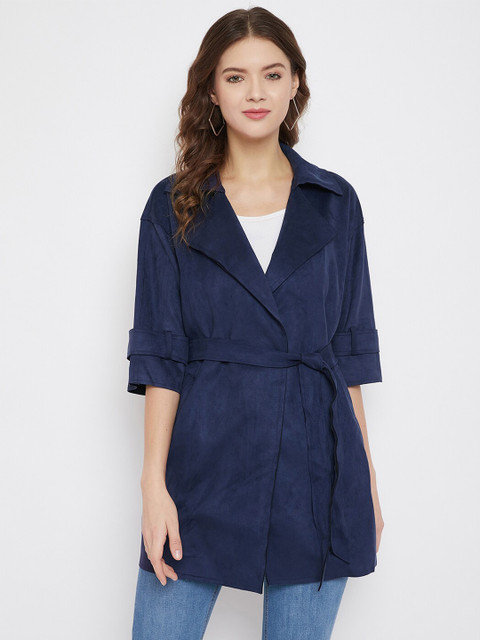

Madame Women Navy Blue Longline Tie-Up Shrug
